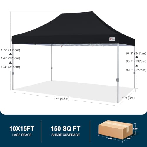 Image of MASTERCANOPY 10x15 Heavy Duty Pop Up Canopy Tent with Roller Bag(Black)