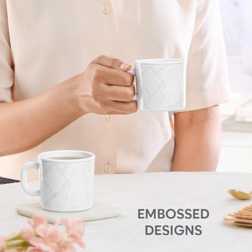 Image of Larah by BOROSIL 180ml x 6pc Opalware Ivy Tea /Coffee Mug Set, Microwave & Dishwasher Safe Embossed Design Crockery Set Ideal for Daily Use & Gifting