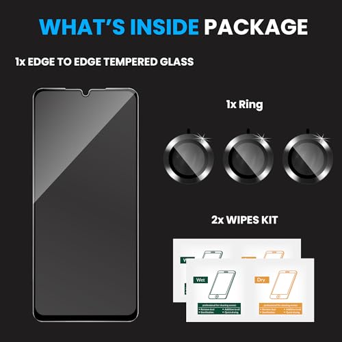 Image of ArmourPro Military-Grade Tempered Glass Compatible with Samsung Galaxy A25 5G (6.5 Inch) with Black Camera Ring Protector & Installation Kit | Edge to Edge Coverage
