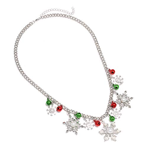 Nlcac Christmas Charm Necklace Pearl Snowflake Charm Collar Necklace With Snowflake Drop Earrings Santa Holiday Novelty Jewelry For Women Girls (Pearl Snowflake) #TOP2