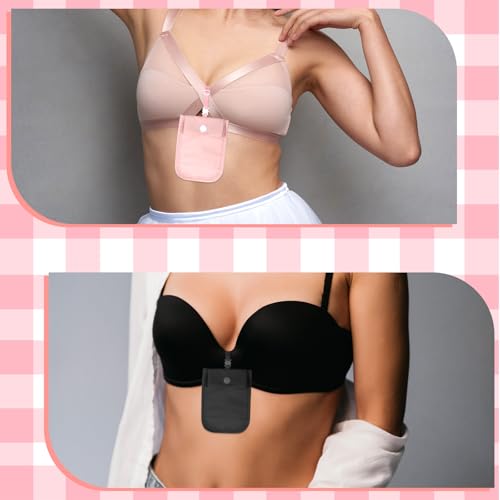2 PCS Bra Wallet for Women, Hidden Undercover Bra Pouch for Women, Pocket Bra to Keep Valuables Safe, Under Clothes Money Belt Pouch Secret for Passport Money Valuables (Black, Pink)4