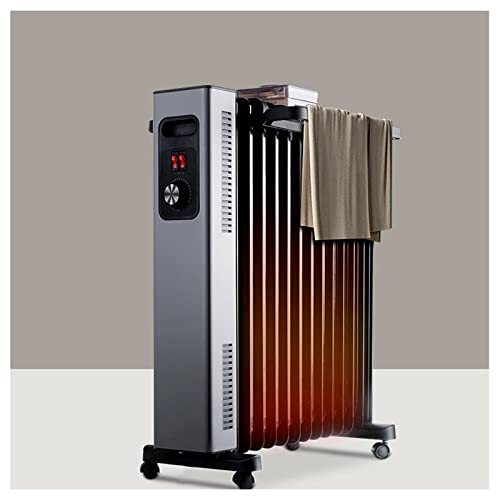 HLILY Tragbarer Schnellheizgerät Ölradiator 2200W Energiesparend Elektroheizkörper Mobil Terrassenheizer Überhitzungsschutz 360° Umlaufheizung [Energieklasse A+] Schwarz Cover