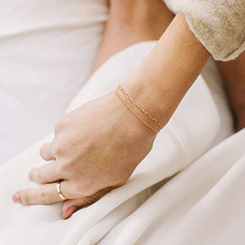 Dainty 18K Gold Chain Layering Bracelet Minimalist Oval Paperclip Link Jewelry Handmade For Women Adjustable Rolo Chain Bracelet For Christmas Gift #TOP1
