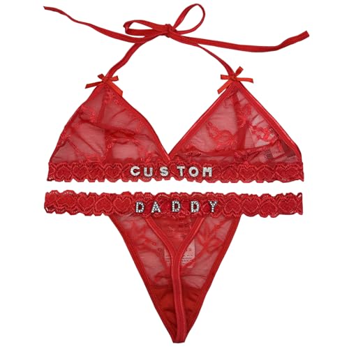 Custom Thongs with Names Bra Set - Personalized Name Thongs Customized Your LOGO, Letters Are Hand Sewn Never Fall Off