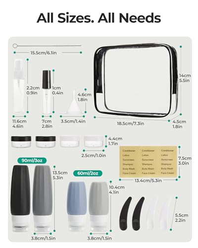 Image of BAGSMART 18 Pack TSA Approved Travel Bottles for Toiletries, Leak Proof Silicone Travel Size Containers Bottles for Shampoo, Earth Tone