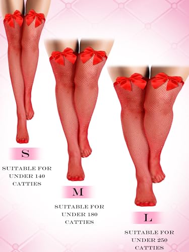 4 Pairs Women Fishnets Thigh High Stockings with Satin Bow Sparkly Rhinestone Fishnets Tights Pantyhose Hosiery3