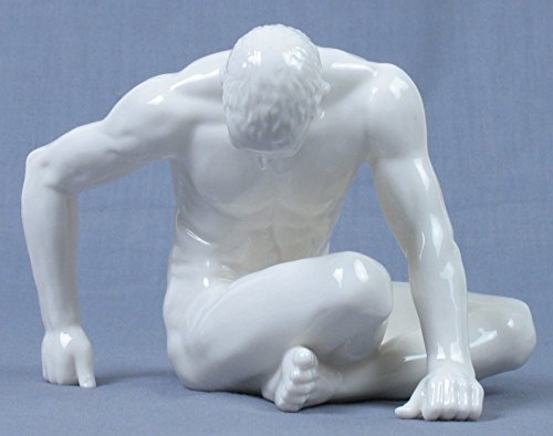 US 6 Inch All White Porcelain Nude Male Figurine with Bowed Head, Glazed