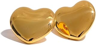 اقراط على شكل قلب منتفخ من الستانلس ستيل المطلي بالذهب عيار 18 قيراط، مكتنزة، عصرية هدية للبنات جوليا ستور، للنساء