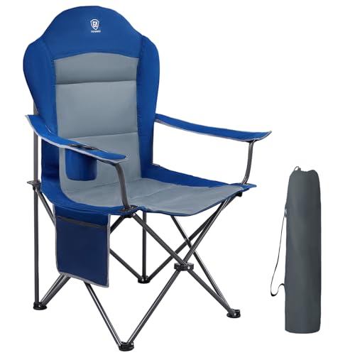 EVER ADVANCED Folding Camping Chair for Adults Heavy People 160kg Garden Chair Luxury Big High Back with Arms, Cup Holder and Side Pockets Fishing Chairs Padded Portable for Outdoor, Picnic, Travel
