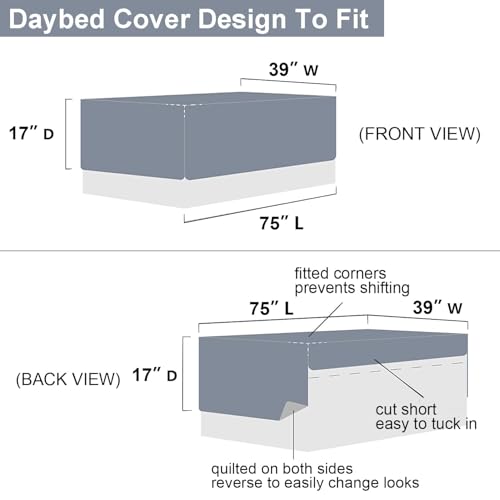 Image of 3 Piece Grey Daybed Cover Twin Size Cozy Daybed Sets Bedding Double Sided Quilting Cover Set Geometric Print Bedspread Coverlet All Season for Twin Bed with 2 Standard Shams,39 inchx75 inch