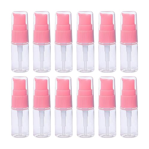 VASANA 12 botellas vacías portátiles de 10 ml de 9,6 g de plástico transparente con bomba de prensa rosa cabeza cosmética maquillaje crema facial loción emulsión embalaje envase frascos