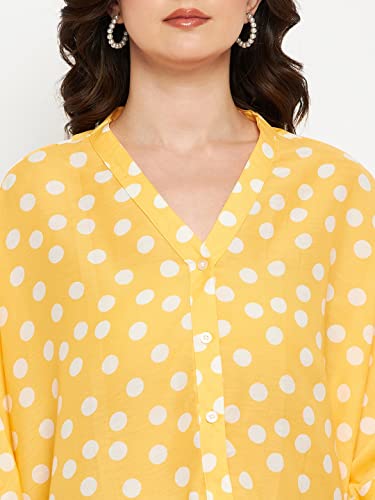 Image of Fashfun Women's Shirt (Floral Pink Crepe Top with Mandarin Collar & Full Sleeve)