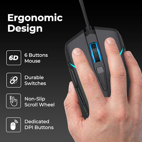 Image of Foxin Phantom GM 105 USB Wired Gaming Mouse with Upto 7200 DPI Gaming Sensor | 6 Buttons | Upto 10 Million Clicks | RGB Lighting | Ergonomic Design | 1.5m Cable (Black)