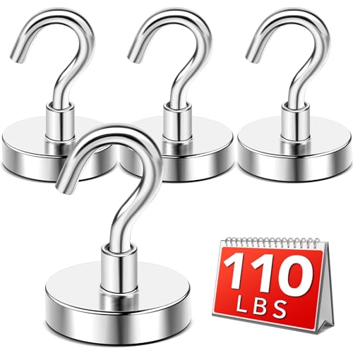 DIYMAG Magnetic Hooks for Hanging Cubicle Accessories, 118lbs 2025 Cruise Cabin Ship Essentials Magnetic Hook Heavy Duty Strong Magnets Fridge for Classroom Beach Kitchen Grills 4 Pack Silver