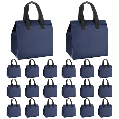 TIXIPEM Insulated Take Away Bags [20PCS] - Bulk Thermal Insulation Food Insulation Cooler Use for Hot Cold Food Frozen Deliver & Fresh Store Grocery Bags - [Navy Blue-9.4IN]