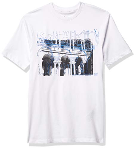 A|X Armani Exchange Men's Regular Fit Milan Arches Print Crewneck Cotton Graphic Tee, White, M