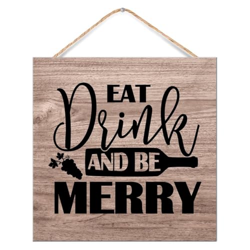 Letrero de madera Eat Drink And Be Merry para solucionar paredes vacías en baños y cocinas 2