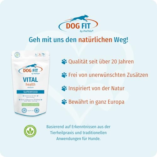 DOG FIT by PreThis® VITAL Health für Hunde - Natürliche Superfoods für Vitalität I Mit den Vitalpilzen Reishi, Shiitake & Cordyceps I Kurkuma, Ginseng & Vitamin D3 I Größe M (10–25 kg)
