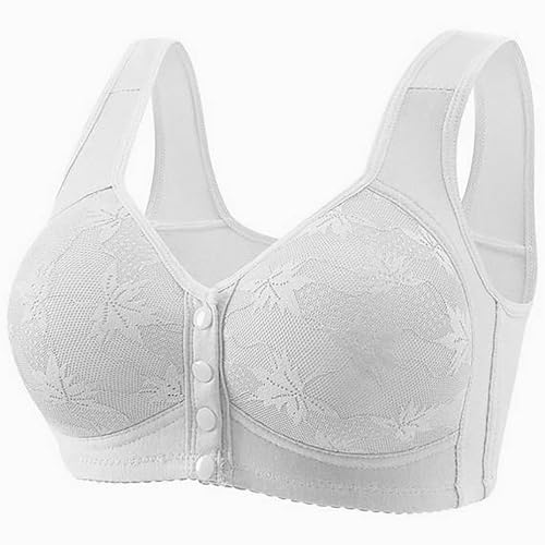 3 Pack Daisy Bras for Older Women No Underwire Front Closure Snap Bras Comfort Push Up Full Coverage Bra for Seniors3