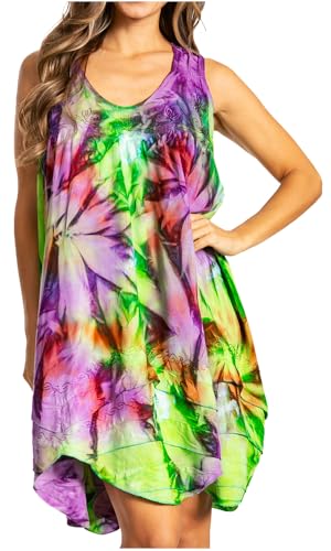 Sakkas Artemi Women's Casual Short Tie-dye Sleeveless Loose Tank Dress Cover-up