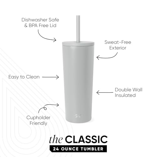Image of Simple Modern Classic Tumbler with Straw Lid | Insulated Iced Coffee Cup Reusable Stainless Steel Water Bottle Travel Mug | Gifts for Women Men Her Him | 24oz | Ice Gray