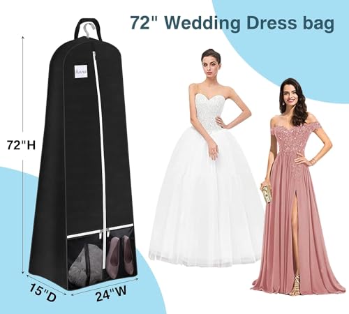 Habrur Clothes Cover 2pcs 72'' Bridal Wedding Gown Dress Garment Bag with Pockets Travel for Gowns Suit Bags2