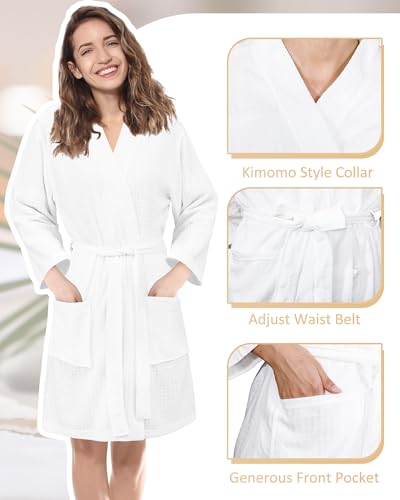 Panitay 12 Pcs Women's Short Waffle Robes Bulk Spa Robes Hotel Bath Commercial Soft Thin for Birthday Party (White Short Style)3