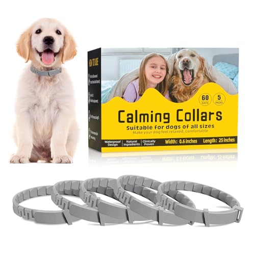 Image of 5 Pack Calming Collar for Dogs, Dog Pheromone Calm Collars Relief Anxiety Stress Separation Lasts 60 Days Relieve Bad Behavior, 25 in Size for All Small Medium and Large Dog (Gray)