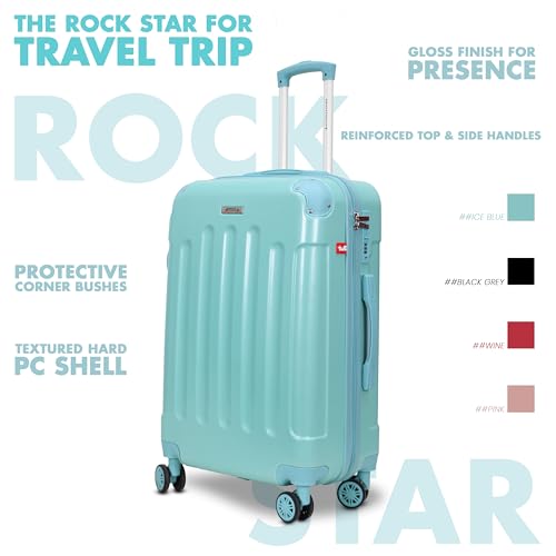 Image of AMERICAN TRAVELLER Rockstar Polycarbonate Trolley Bag | Large (20) | Lightweight Durable Hard Shell | TSA Type Lock | Anti-Theft Zip | 360 Disc Spinner Wheels | Telescopic Handle.