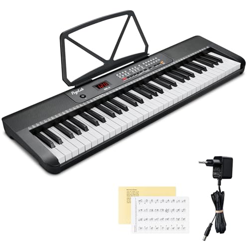 POGOLAB 61 Tasten Kompakt-Keyboard-Piano, digitales elektronisches Keyboard-Piano mit Notenständer, DC 9 V Adapter, Notenaufkleber, 255 Rhythmen und Klangfarben, 24 Demos, 3 Lehrmodi