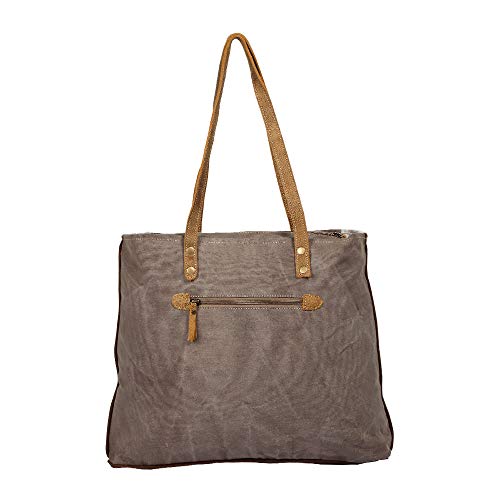 Myra Bag Silvan Upcycled Canvas & Cowhide Leather Tote Bag S-1204, Brown, One Size3
