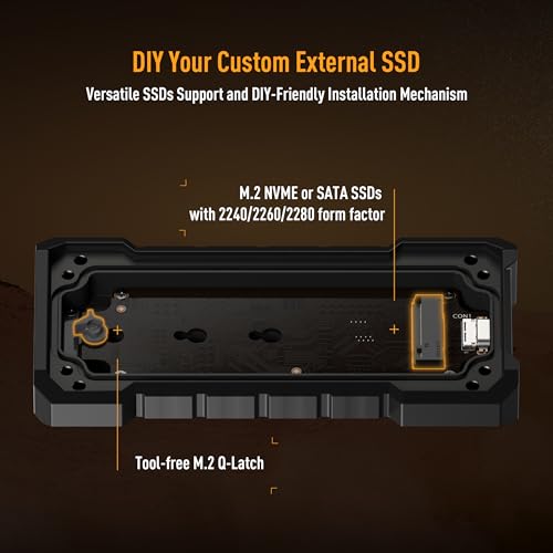 Image of ASUS TUF Gaming A2- USB-C 3.2 Gen 2x2 Portable SSD Enclosure, Dual M.2 NVMe PCIe and SATA, MIL-STD-810H Drop Resistance, IP68 Water and dust Resistance, Aluminum Alloy Chassis and a Thermal pad