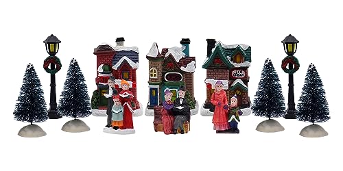 Resin Christmas Village Set with Figurines, Houses, and Accessories – Perfect for Indoor Holiday Decor and Snow Village Displays