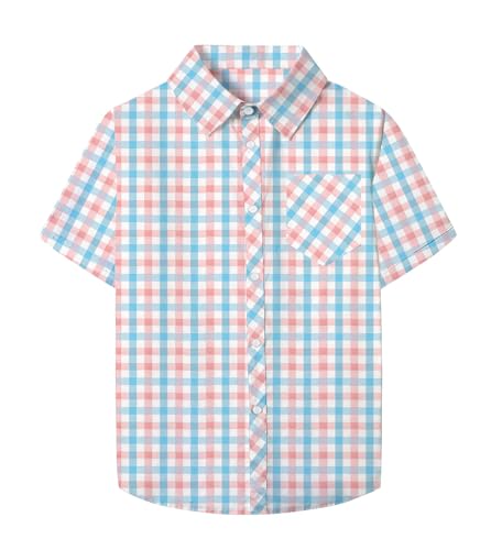 Image of SANGTREE Girls and Women Plaid Shirt Short Sleeve Button Down Summer Blouses Tops