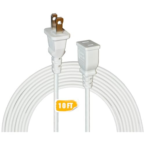 Jplenty White Extension Cord 10 Feet 2 Prong Extension Cords Thin for Outdoor Use Indoor Use with Single Outlet - Ideal for Holiday Lights, Lamps, Cameras, Appliance (1 Pack)