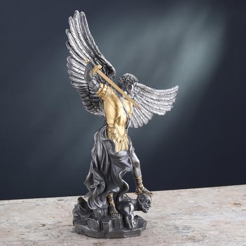 Estatua de San Miguel de 14.63 in en resina con acabado peltre miniatura 7