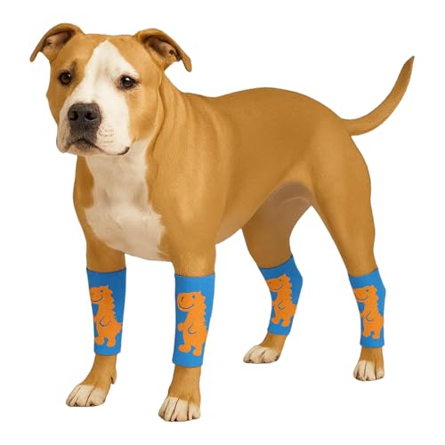 LovinPet Paquete de 4 rodilleras para perro, calentadores de piernas estilo dinosaurio para perros medianos y grandes, elástico en 4 direcciones, cobertura antilamidas, ajuste cálido y cómodo, talla
