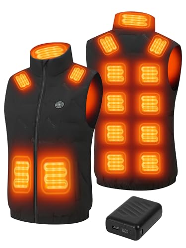 Heated Vest for Men,12V 20000mAh Battery,15 Heating Zones,Mens Heated Vest with Battery Pack Included