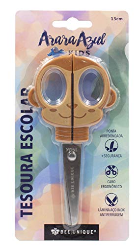 Tesoura Escolar Lâmina Inox - Formato Macaco 13 Cm