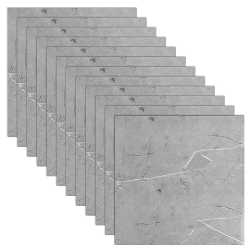 AHAQU 40PCS Floor Tiles Self Adhesive, Covers 38.7 ft²/3.6 m², 30x30cm/11.8x11.8in Vinyl Floor Tiles, Waterproof Peel and Stick Floor Tiles for Bathroom, Kitchen, Bedroom, Living Room- Grey