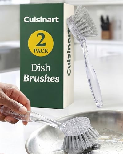 Image of Cuisinart Dish Brush with Handle 2 Pack - Kitchen Scrub Brush for Dishes, Pots & Pans, Non-Scratch Dish Scrubber, Firm Bristles for Sink & Cookware, Comfortable Grip for Everyday Cleaning