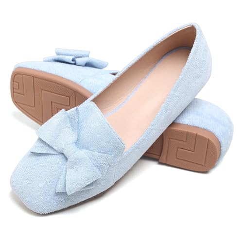Image of WENJIAZHIZHI Square Toe Bow Ballet Slip-On | Classic Suede Finish,Chic Bow Detail,Effortless Everyday Style,Wedding Party Office,Plus Size Available