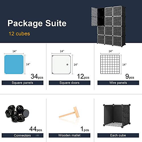 Kousi Portable Cube Storage - 14"X14" Cube Wire Cube Organizer Storage Organizer Clothes Storage Storage Shelves Shelf For Clothes Plastic Dresser Storage Cubes, Black (3X4 Cubes) #TOP3