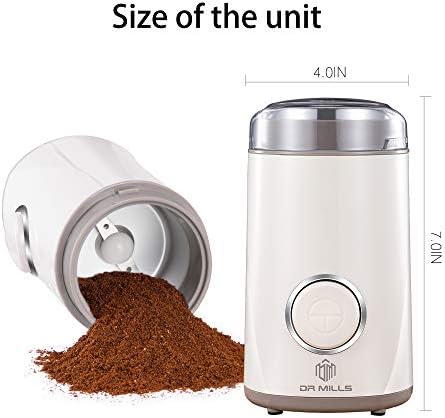 DR MILLS DM-7441W Electric Dried Spice and Coffee Grinder, Blade & Cup Made with SUS304 stianlees SteelWhite)