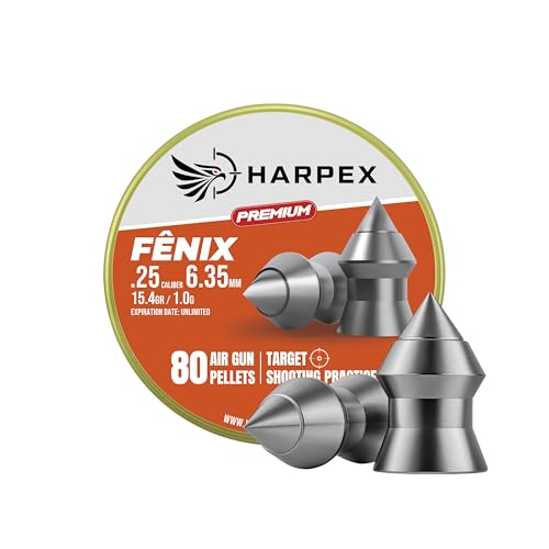 Harpex Fenix Premium .25 Cal Airgun Pellets Lightweight Precision Lead High Accuracy for Target Shooting & Small Game Consistent Performance (25Cal 80ct)