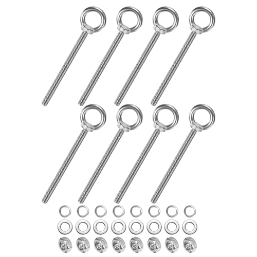 M METERXITY 8-Sets Stainless Eyebolt M10x150mm Shoulder Lifting Eye Bolt with Nuts Washers Male Screw Thread Ring Shoulder Eye Bolts Length 5.91 Inch for Suspending/Fastening