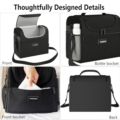 Tbzieoc Large Insulated Lunch Bag for Women & Men, 12.8L Reusable Lunch Cooler Tote with Ice Pack, Adult Lunch Box with Side Mesh Pocket, Portable Lunch Bag for Work, Office, Travel & Picnic, Black — view 6
