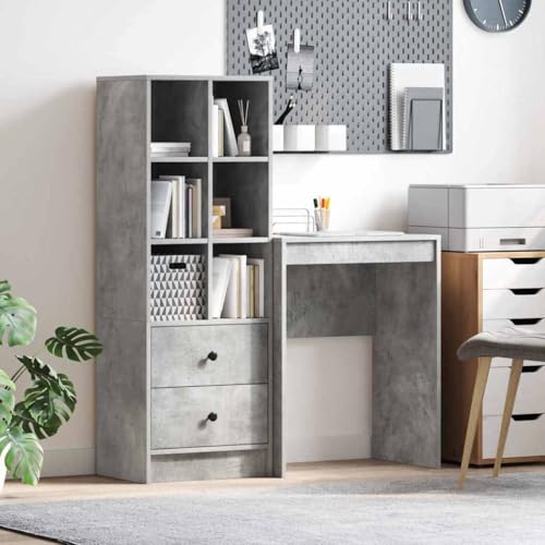 Frdhee Armario alto de bar de café, escritorio con espacio de almacenamiento, 2 unidades, hormigón gris, 45,5 x 34 x 127 cm, para comedor, cocina, embalaje compacto y fácil montaje