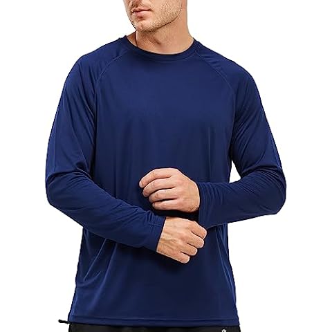 Mens Long Sleeve Shirts UPF 50+ UV Sun Protection Quick Dry Outdoor Shirt for Fishing Running Hiking(Navy Blue Medium) Cover