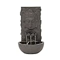 XBrand 30 in H Fiber Resin Wall Buddha Zen Outdoor Garden Water Fountain w/Warm LED Light, Black